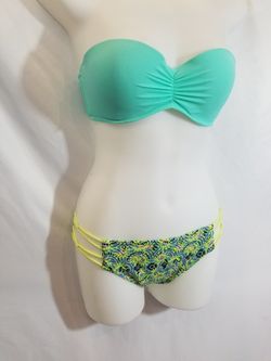 Strapless Mint VS Bikini Strappy Bottoms Sz 34C/L