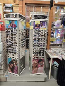 360 Rotating Floor Display Tower for Glasses with Mirrors/ Sunglasses display on wheels