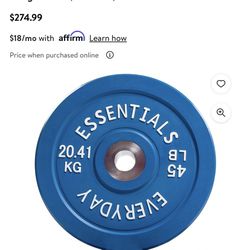 SET OF TWO BALANCE FORM EVERYDAY ESSENTIALS NEW 45LB BUMPER WEIGHT PLATE PAIR