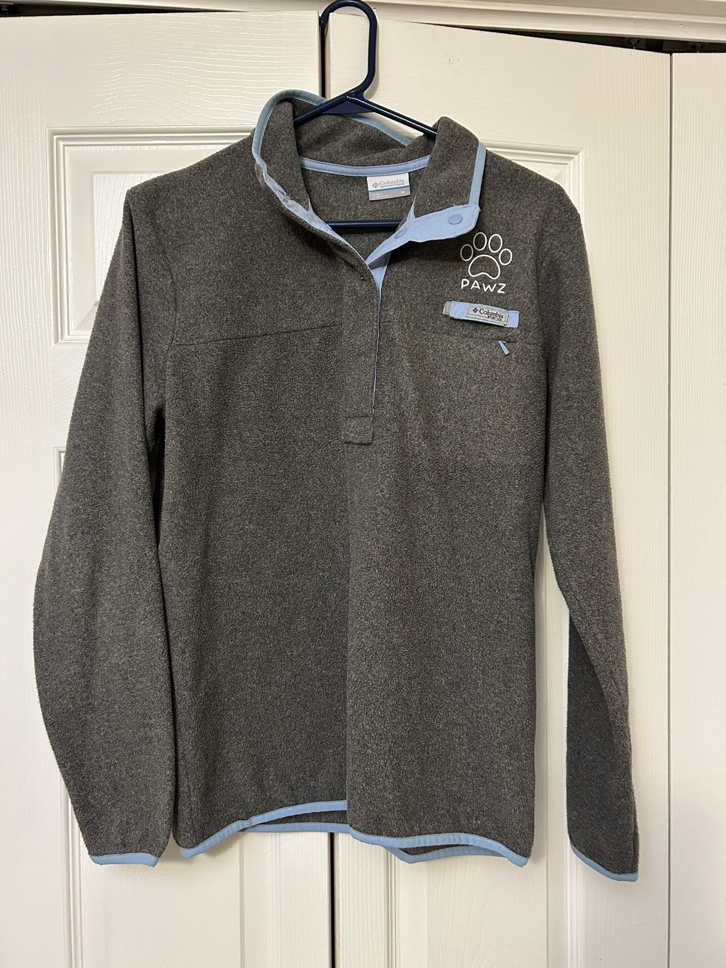 Columbia Fleece Softshell Jacket - Blue & Gray 1/2 Snaps Pawz Medium Pocket