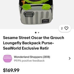 Oscar The Grouch Velvety Hard Tag Loungefly.backpack NWT In Bag. Pu Bridgewater 