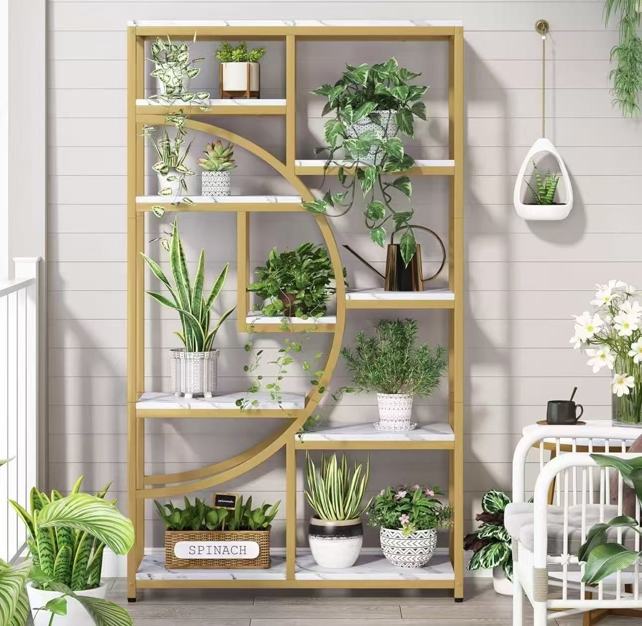 HL015 Freestanding Bookshelf, 68.9" Etagere Bookcase with 9 Open Shelves
