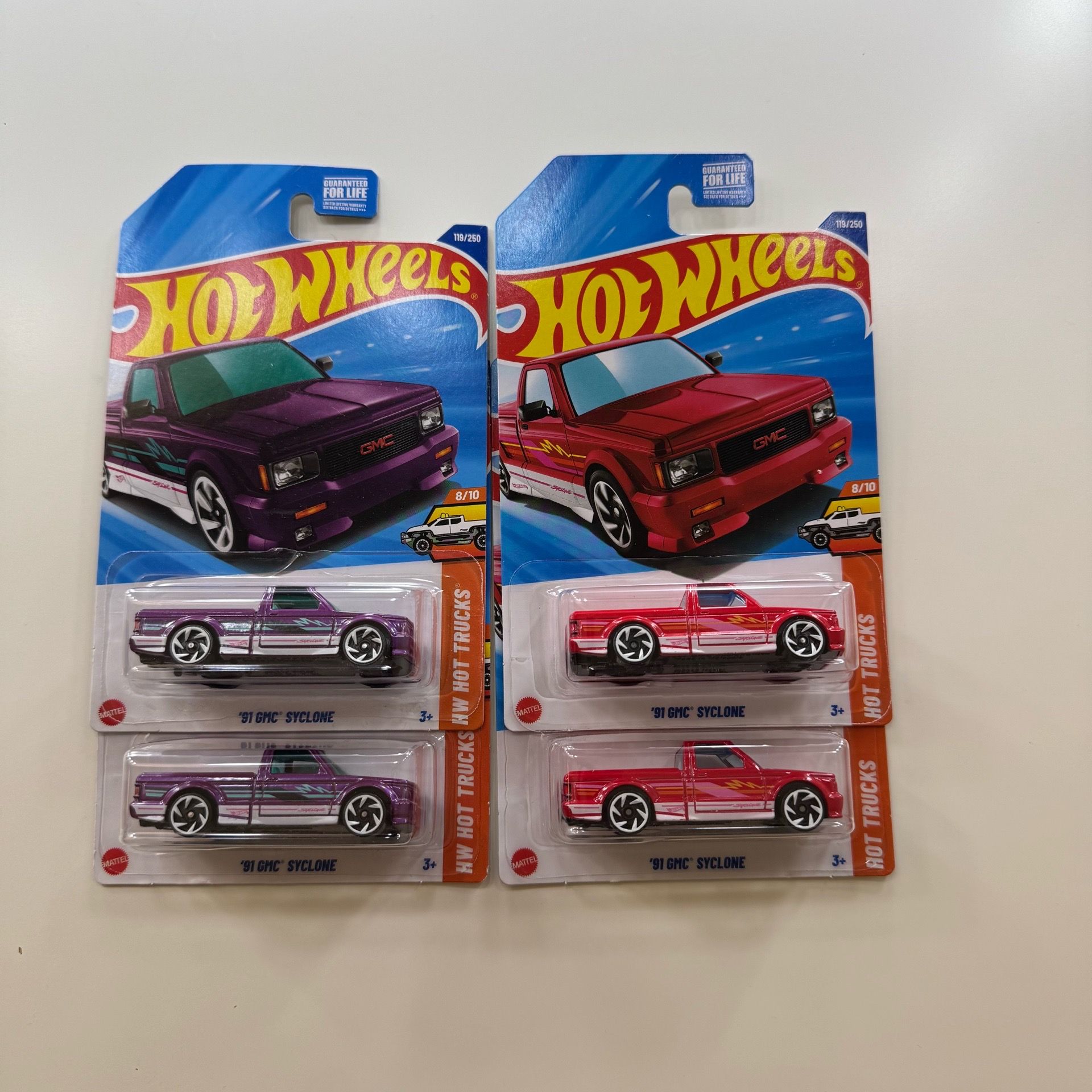 Hot wheels ‘91 GMC Syclone Purple and Red Lot of 4