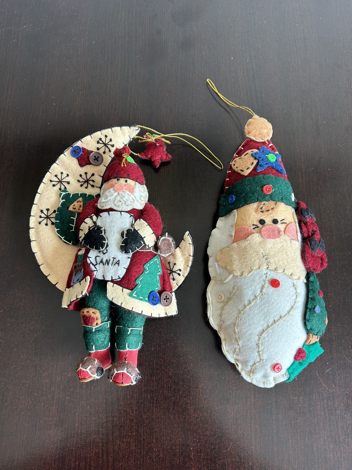 Vintage 3D Patchwork Felt Santa Christmas Ornament Set