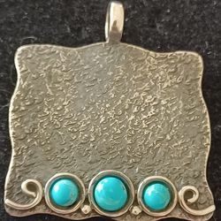 Vtg.sterling Silver Turquoise Textured Pendant