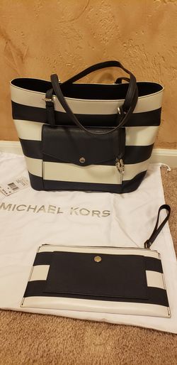 Michael Kors Jet Set Travel Steel Blue TZ Tote Leather Bag 2pc