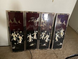 Vintage 4-Piece Mother-of-Pearl Inlay Wall Art – Four Seasons
