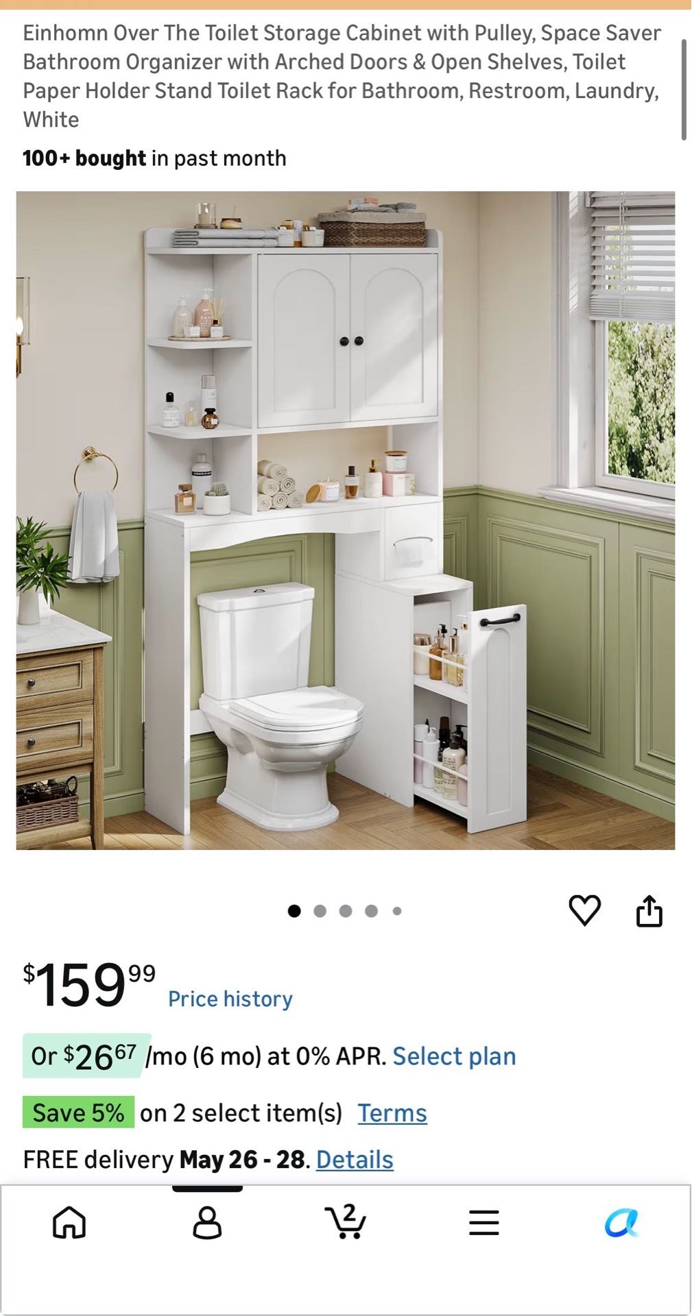 Over the toilet storage