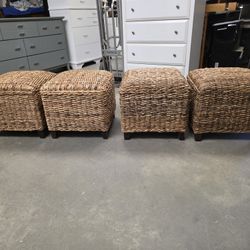 Set of 4 Wicker Farmhouse Stools / Ottomans
