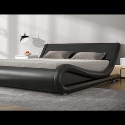 Stylish Black Platform Bed + Mattress – No Box Spring Needed