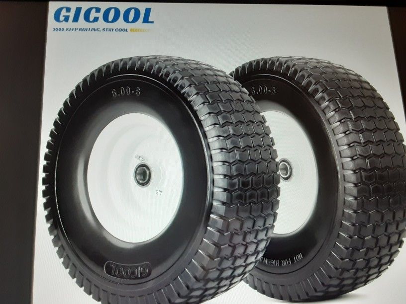 2 Pcs 15x6.00-6 Flat Free Tire & Wheel For Garden Tractor Riding Lawn Mower