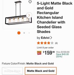 Black and gold five light farmhouse chandelier