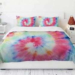 New! Twin Size Pink Tie Dye Comforter Set with 2 Pillow Shams 3pcs Rainbow Bedding Set Colorful Abstract comforter