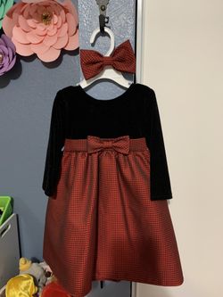 Holiday Dress 18/24Months with Hair Bow Clip