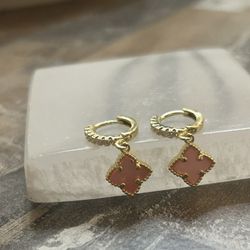 14k Gold Plated Floral Pink Mother of Pearl Drop Earrings