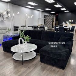 Stylish Black Sectional Sofa With Pull- Out Bed & Double Chaise With Storage 
