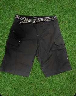 True Religion Black Cargo Shorts with Belt