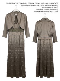 Elegant Taupe 2-Piece Formal Gown & Bolero Jacket Set - Size 8