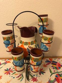 Jarra Artesanal con 5 vasos
