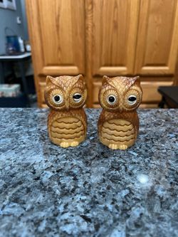 Plastic Vintage Mid Century Plastic Winking Owl Pair of Salt and Pepper Shakers.  Size approximately 3 inches tall.  Preowned never used.