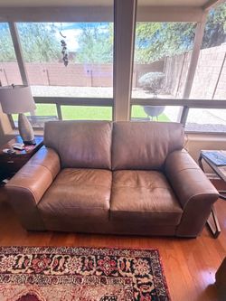 Genuine Italian Leather light brown tan loveseat and couch sofa