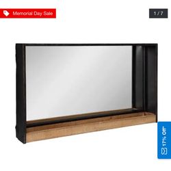 Small Rustic Brown Wood Shelf Mirror 