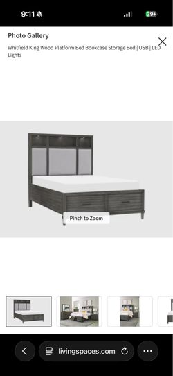 Whitfield King Wood Platform Bed Bookcase Storage Bed | USB | LED Lights