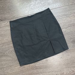 Black Leather Mini Skirt With Side Slit