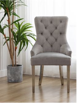 Brand new in box Tufted Velvet Upholstered Wingback Side Chair in Gray with nailhead trim