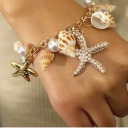 New Starfish Seashell Bracelet Pearls Nautical Statement Jewelry Beach Charms 
