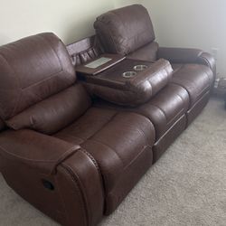 Recliner Sofa With Charging Console/ Cup Holders