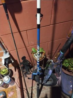 Blue and White Fishing Rod with Baitcasting Reel