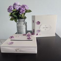 Wedding Card Box, Decorative Metal Container, Artificial Flowers