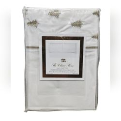 The Classic Home 100% Cotton Embroidered Gold Christmas Tree Standard Pillowcase