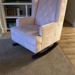 Baby Soft Pink Like Velvet Tufted Rocking Chair