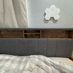 Full Size Upholstered Bed Frame w/ Storage Headboard + USB – Great Condition, PICK UP ONLY!