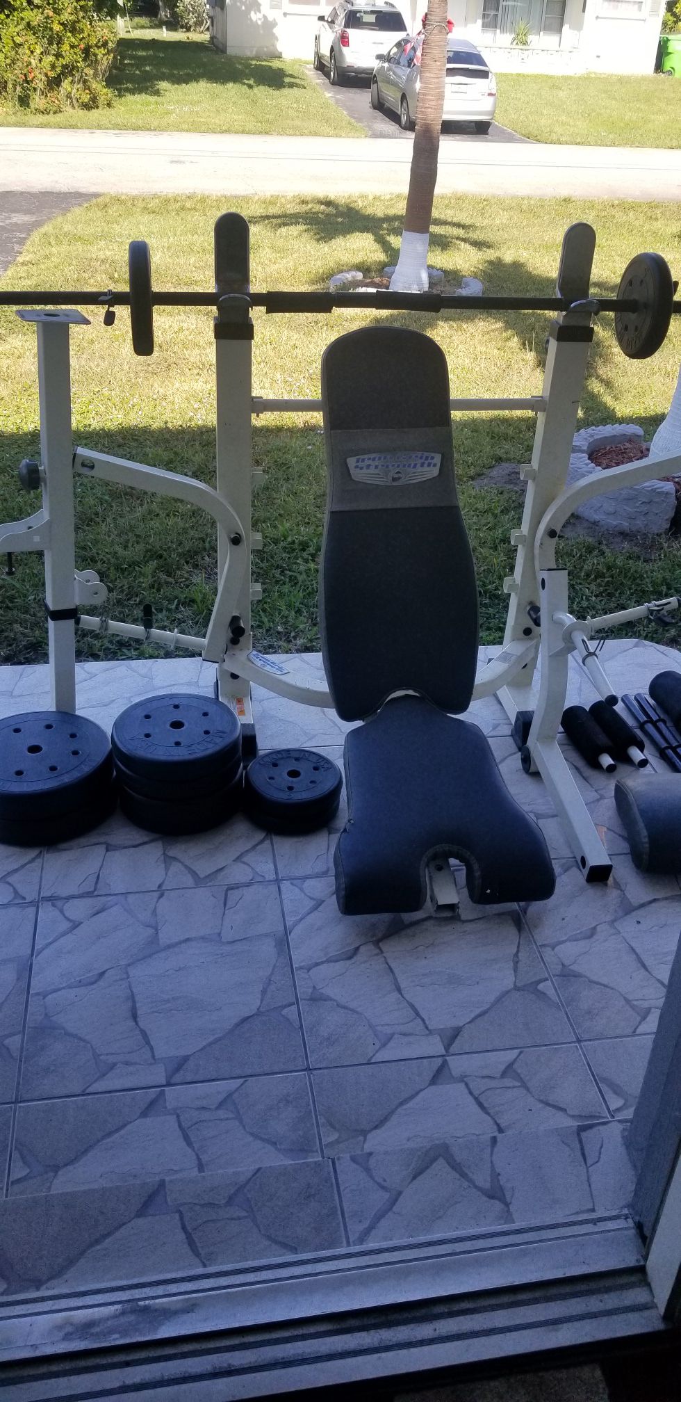 100 lbs bench weights. All parts included