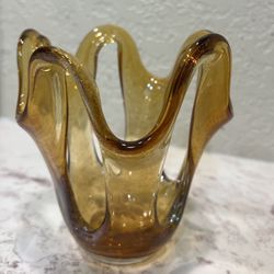Vintage Sparkle Amber Blown Art Glass 