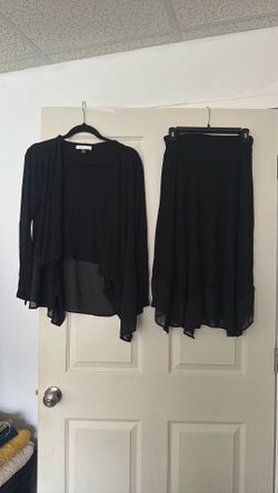 Black Chiffon Two-Piece Top and Skirt Set