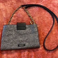 Fossil Maisie Shimmer Tab Crossbody in Metallic Black Gunmetal