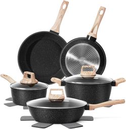 12-Piece Nonstick Pots & Pans Set – Black Granite Induction Cookware Kitchen Cooking Set