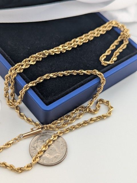 C5✨🪙💛 Beautiful 14k Solid Yellow Gold Diamond Cut Rope Link Chain Necklace 👌✨22"