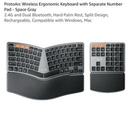 ProtoArc Wireless Ergonomic Split Keyboard Space Gray