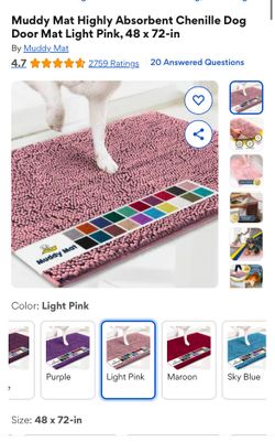 Muddy Mat Highly Absorbent Chenille Dog Door Mat Light Pink, 48 x 72-in