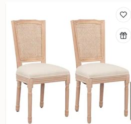 French Square Linen 2 Piece Kitchen Dining Chair with Cushions, Oak Legs, Backrest for Dining Room Kitchen Living Room Bedroom