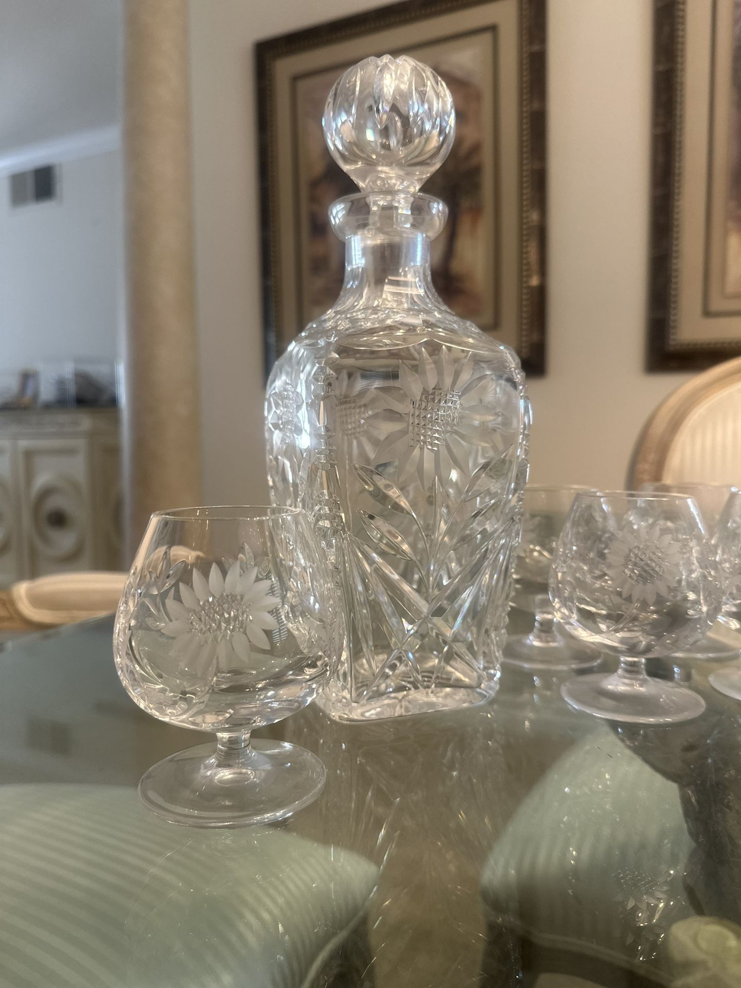 Crystal Brandy Decanter And Brandy Glasses