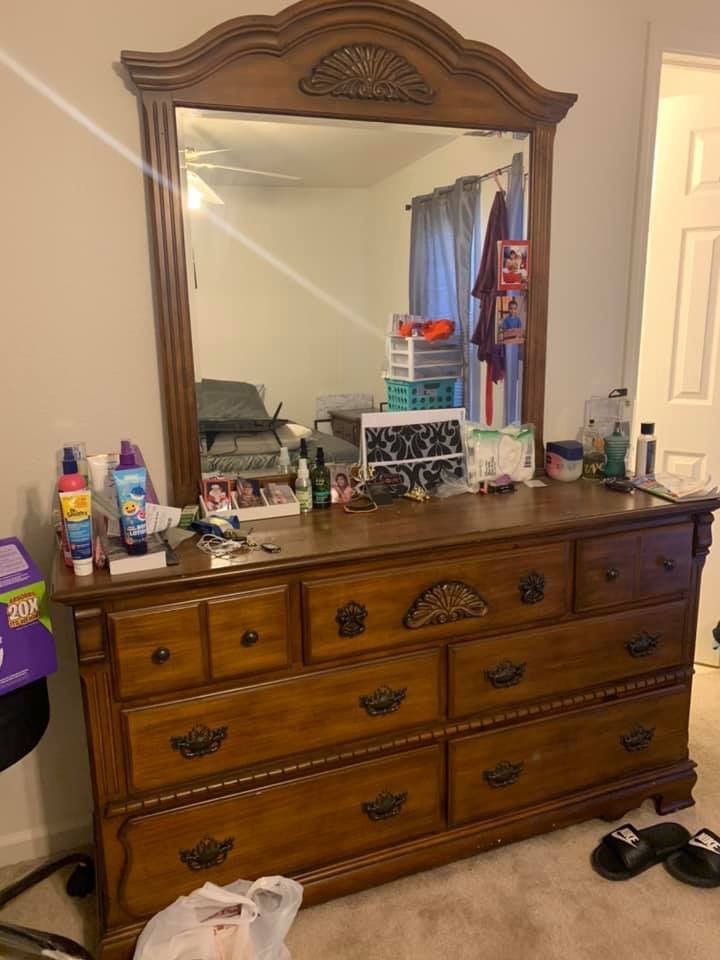 Dresser with night stand and mirror