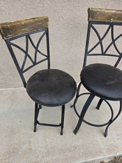 360 Swivel Metal and Wood Scroll Counter Stools