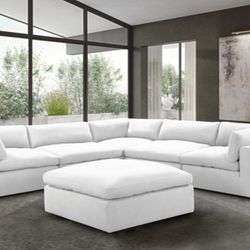 Comfy White XL 130" Cloud Sectional with Ottoman  ASK Living Room Set, Bedroom Set, Dining Room Set, Sectional