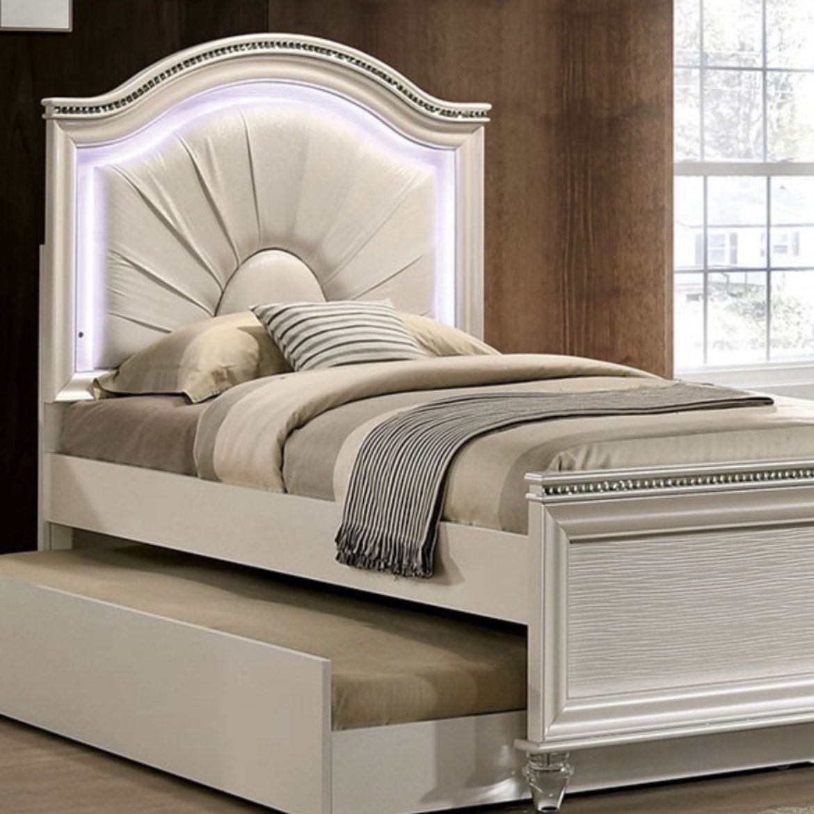 SPECIAL DEAL!!❤️‍🔥✨TWIN PEARL WHITE BED🔥(mattress is not included)⚡️Visit Our Showroom📍Apply Now✅ Delivery Express🚚Order Online💻